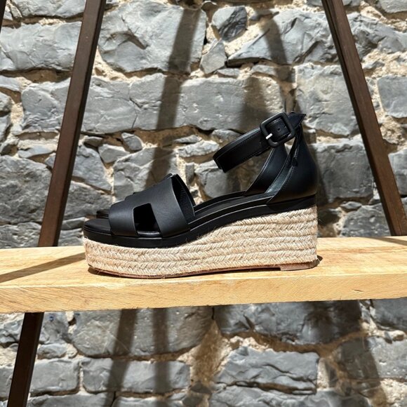 Hermès Black Leather Elda Wedges Espadrilles H Sandals - Picture 6 of 12